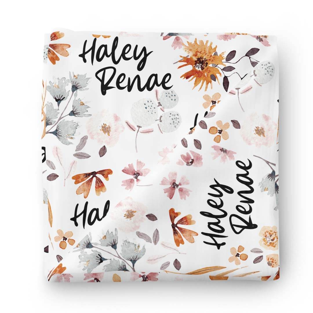 Lorelai's Floral Personalized Baby Name Swaddle Blanket - Image 2