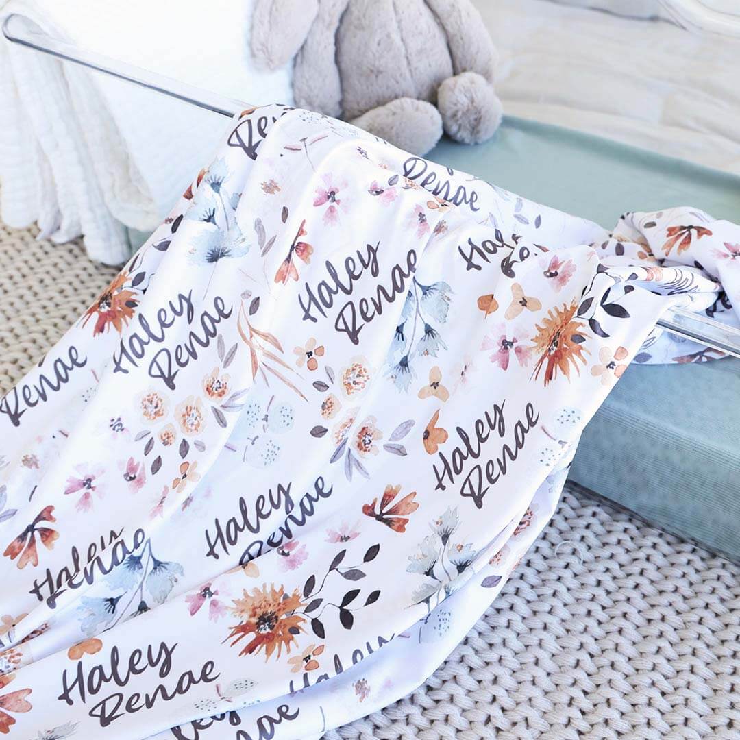 Lorelai's Floral Personalized Baby Name Swaddle Blanket - Image 3