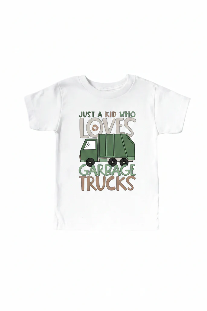 Loves Garbage Trucks Kids Graphic Tee | White - Image 2