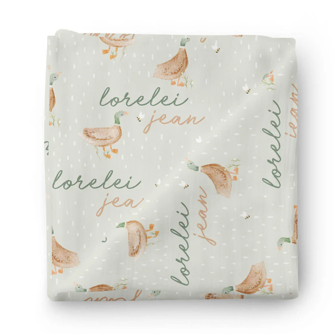 Lucky Ducky Personalized Baby Name Swaddle Blanket