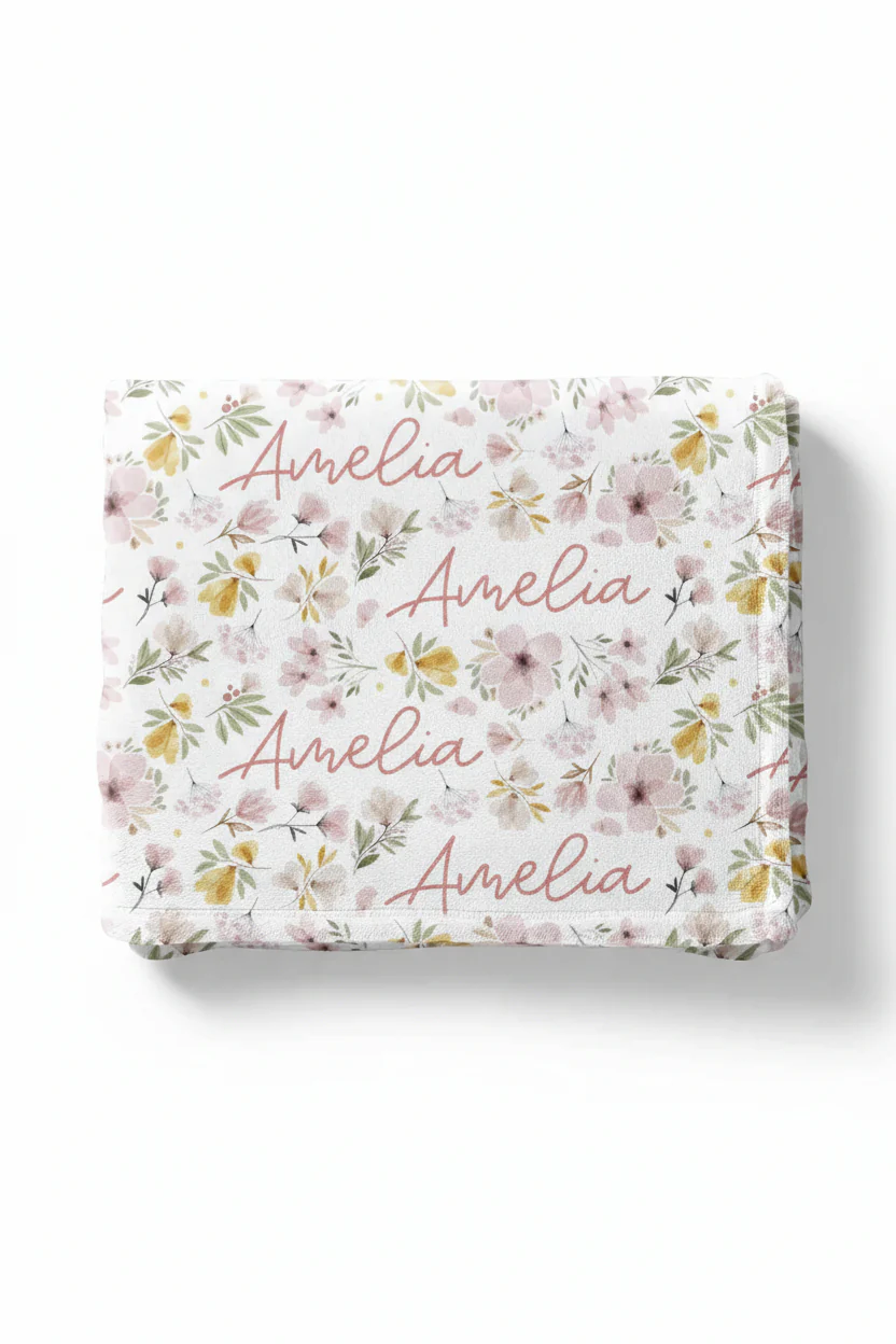 Maeve's Mauve & Mustard Floral Personalized Toddler Blanket