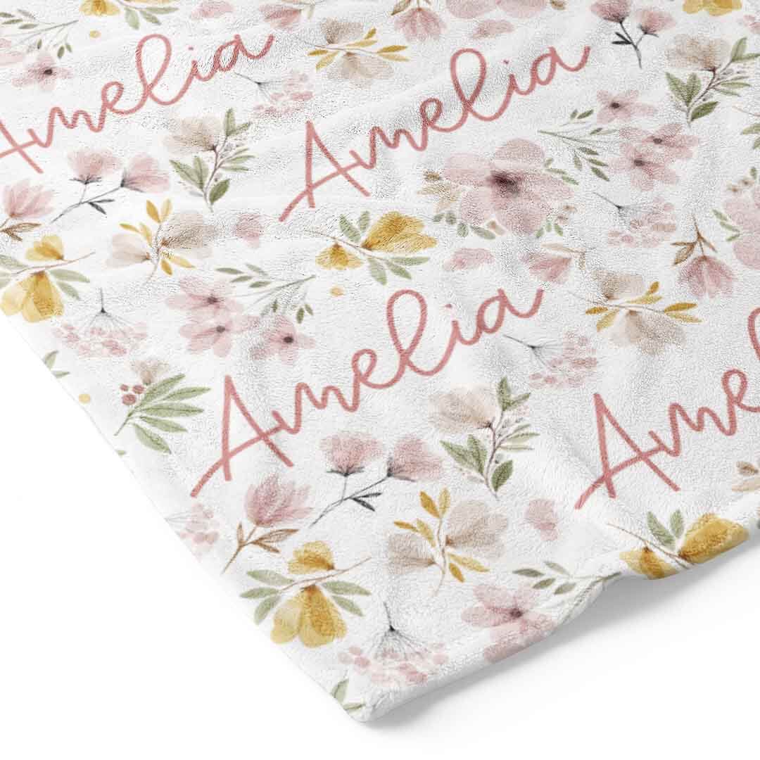 Maeve's Mauve & Mustard Floral Personalized Toddler Blanket - Image 2