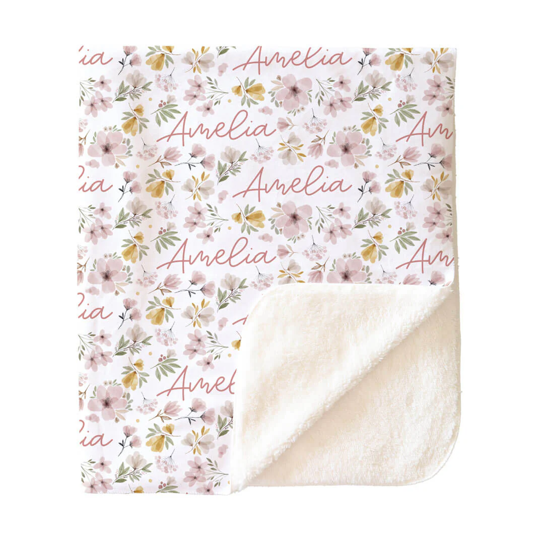 Maeve's Mauve & Mustard Floral Personalized Toddler Blanket - Image 3
