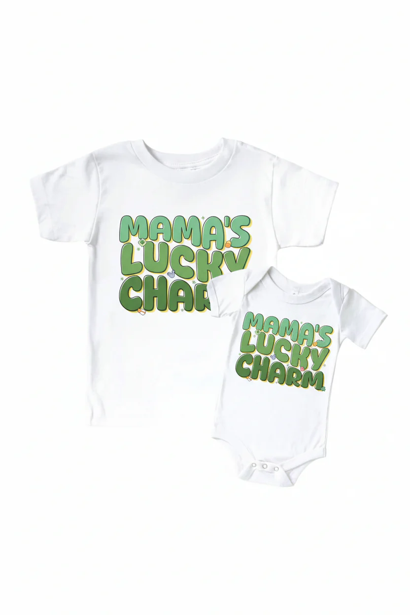 Mama's Lucky Charm Graphic Bodysuit & Kids Tee | White
