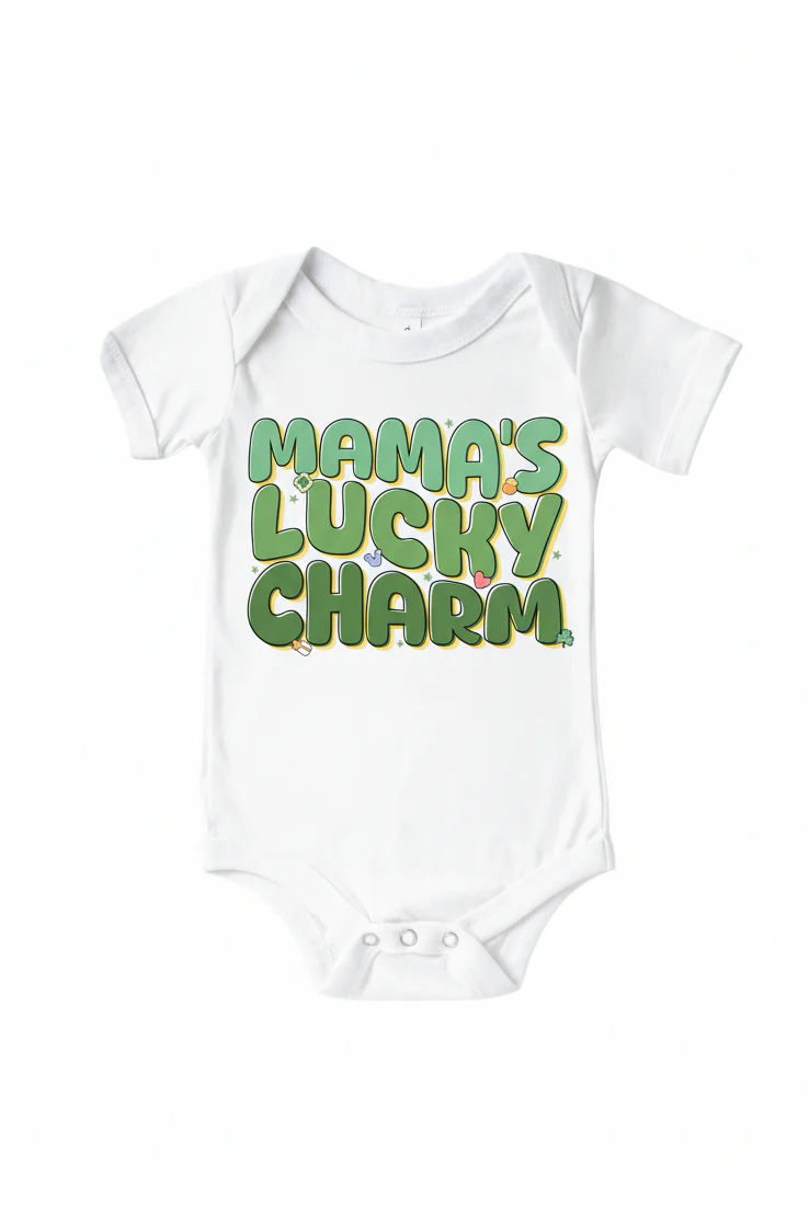 Mama's Lucky Charm Graphic Bodysuit & Kids Tee | White - Image 2