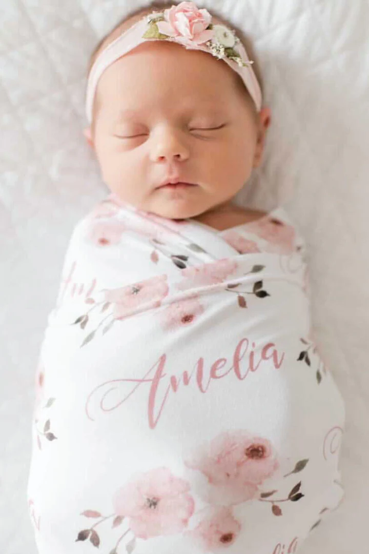Millie's Dusty Rose Garden Personalized Baby Name Swaddle Blanket - Image 6