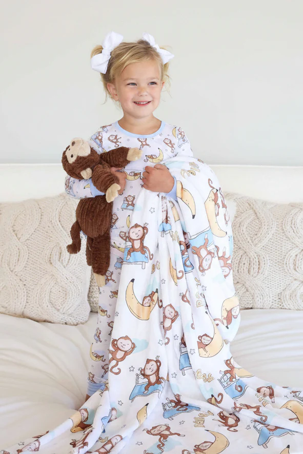 Monkey See, Monkey Snooze Personalized Kids Blanket