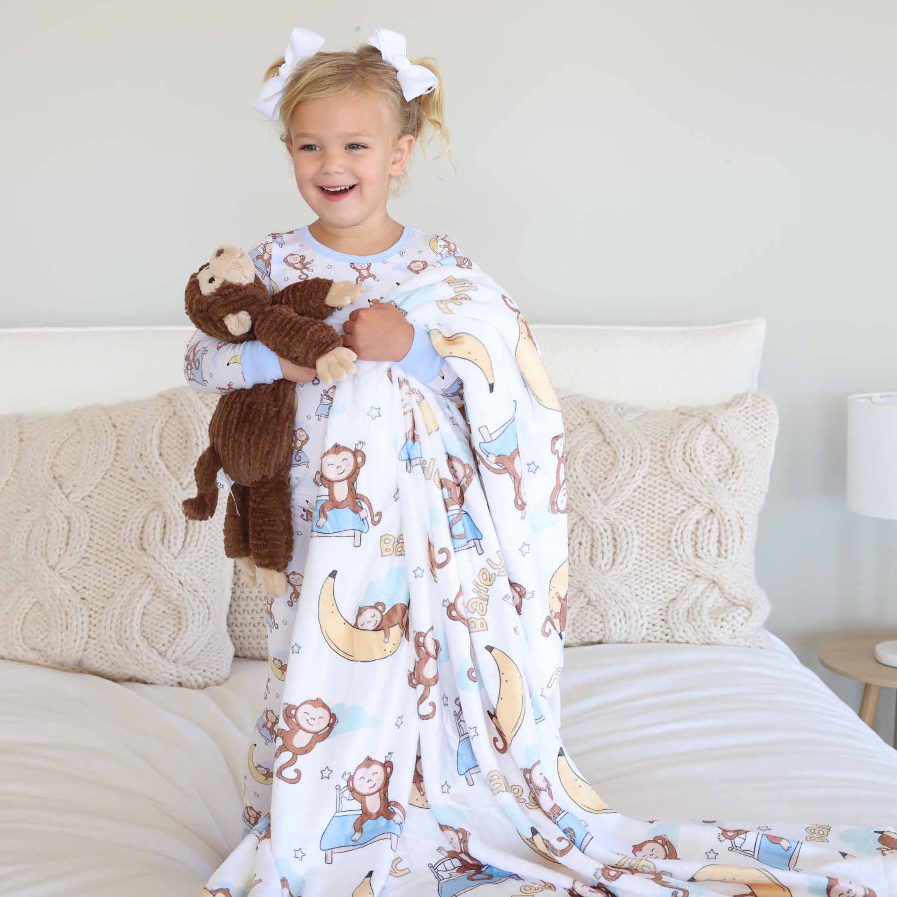 Monkey See, Monkey Snooze Personalized Kids Blanket - Image 7