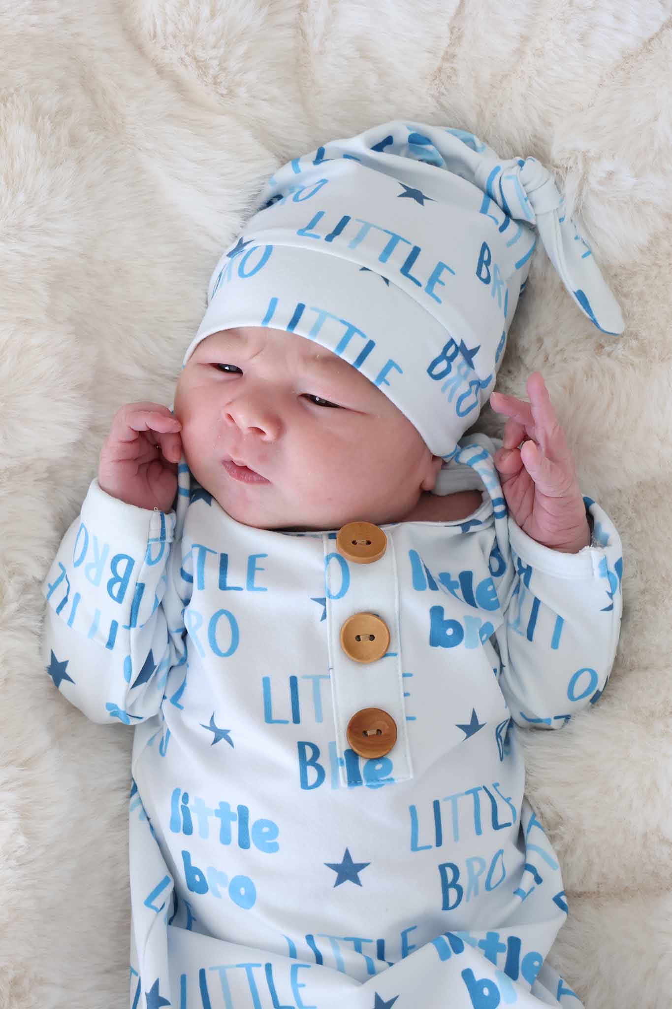 Newborn Baby Knot Gown & Hat Set | Little Bro - Image 5