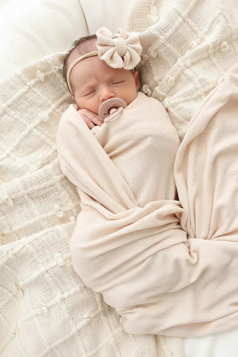 Oatmeal Bamboo Waffle Oversized Swaddle Blanket - Image 2