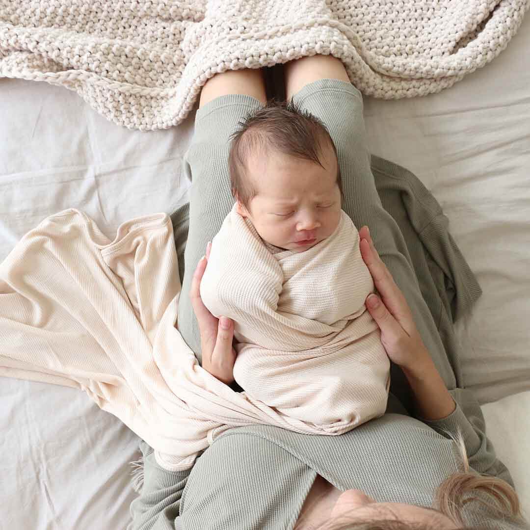 Oatmeal Bamboo Waffle Oversized Swaddle Blanket - Image 3