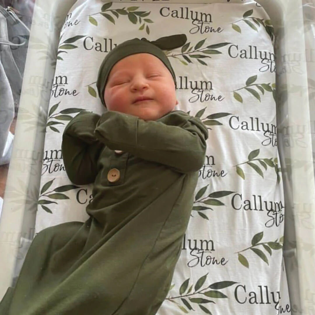 Olive Leaf Personalized Baby Name Swaddle Blanket - Image 4