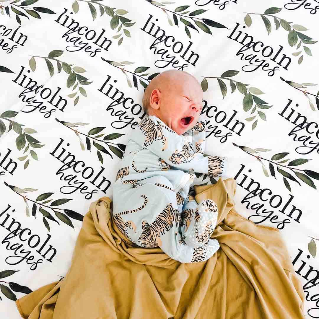 Olive Leaf Personalized Baby Name Swaddle Blanket - Image 5