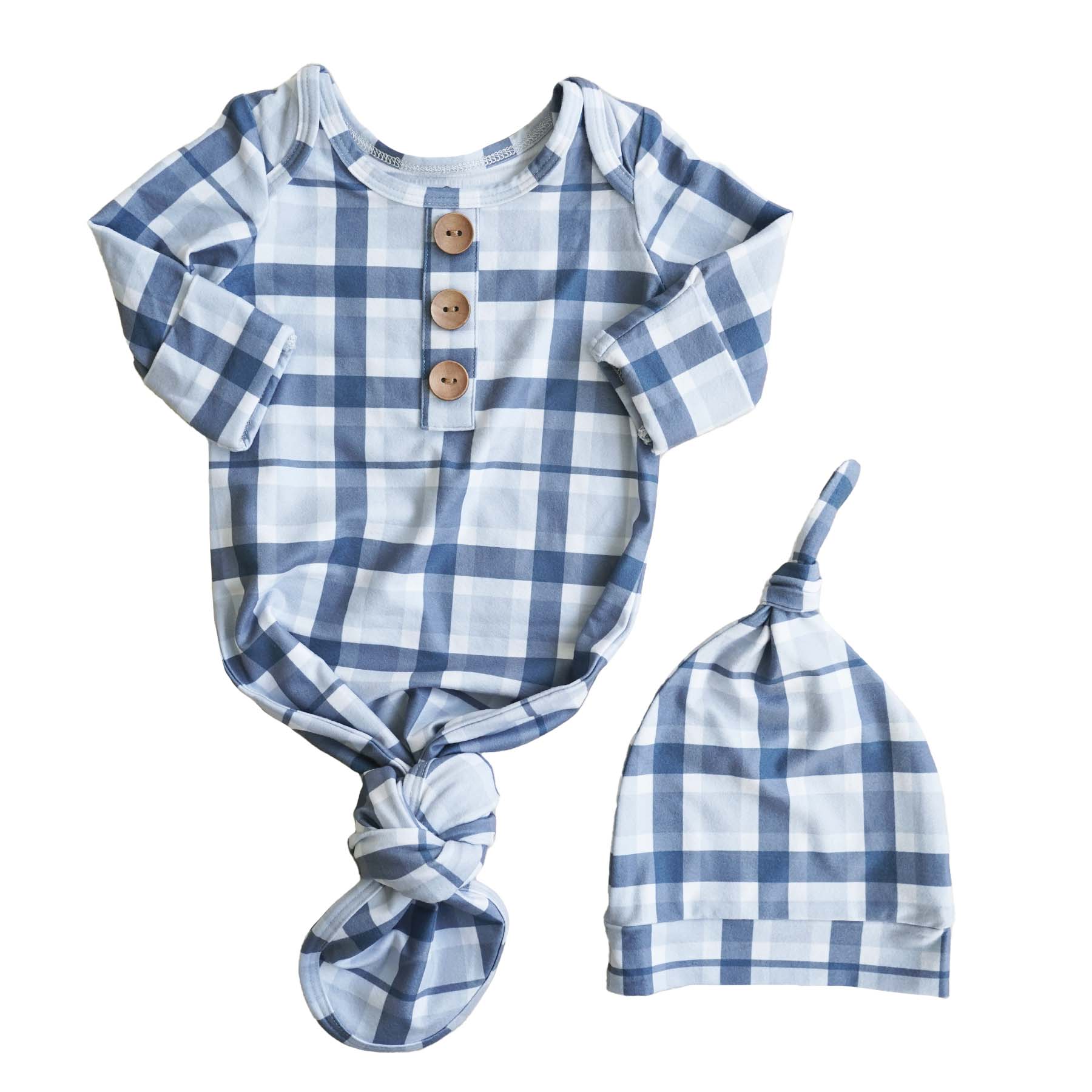 Paxton's Plaid Newborn Baby Knot Gown & Hat Set - Image 2