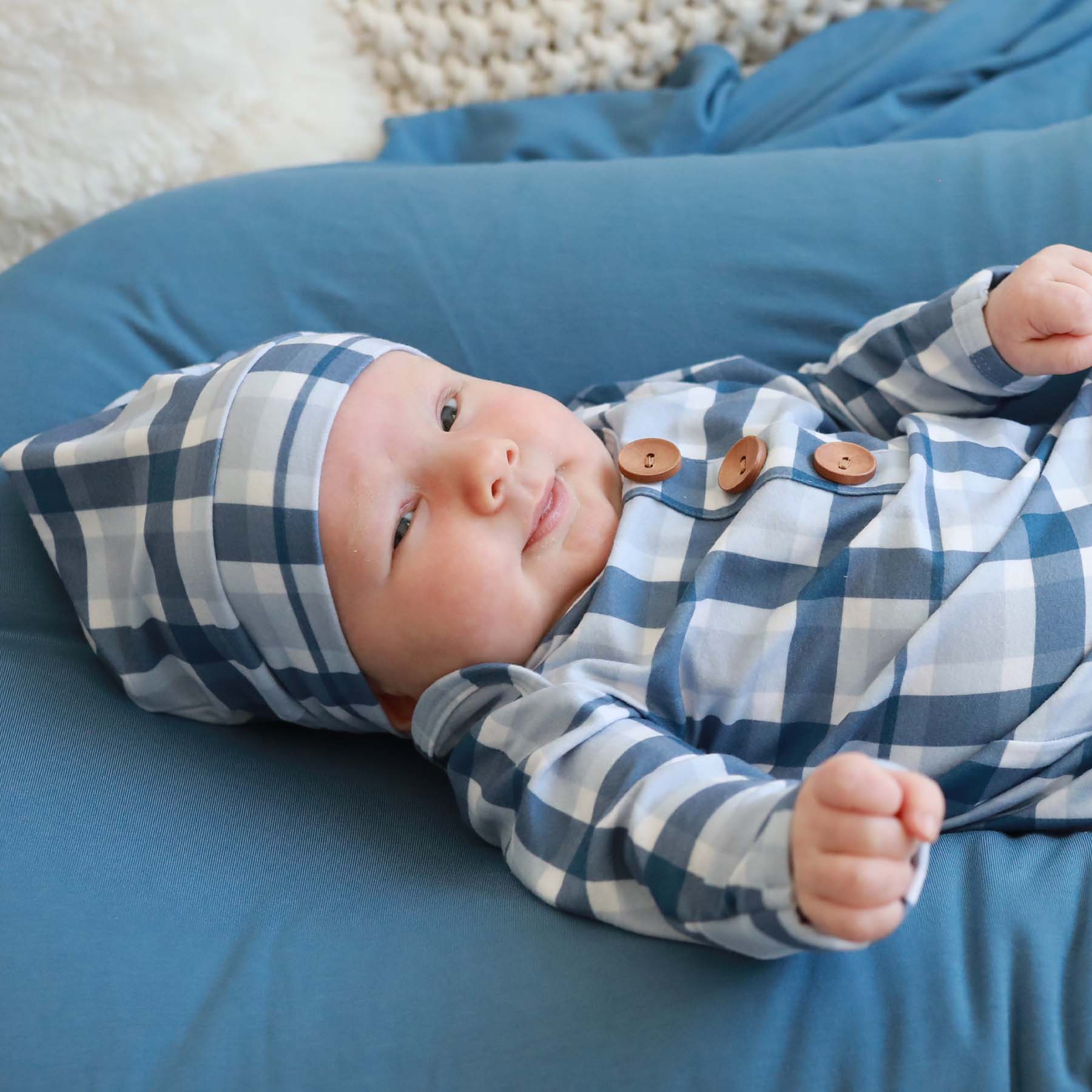 Paxton's Plaid Newborn Baby Knot Gown & Hat Set - Image 3