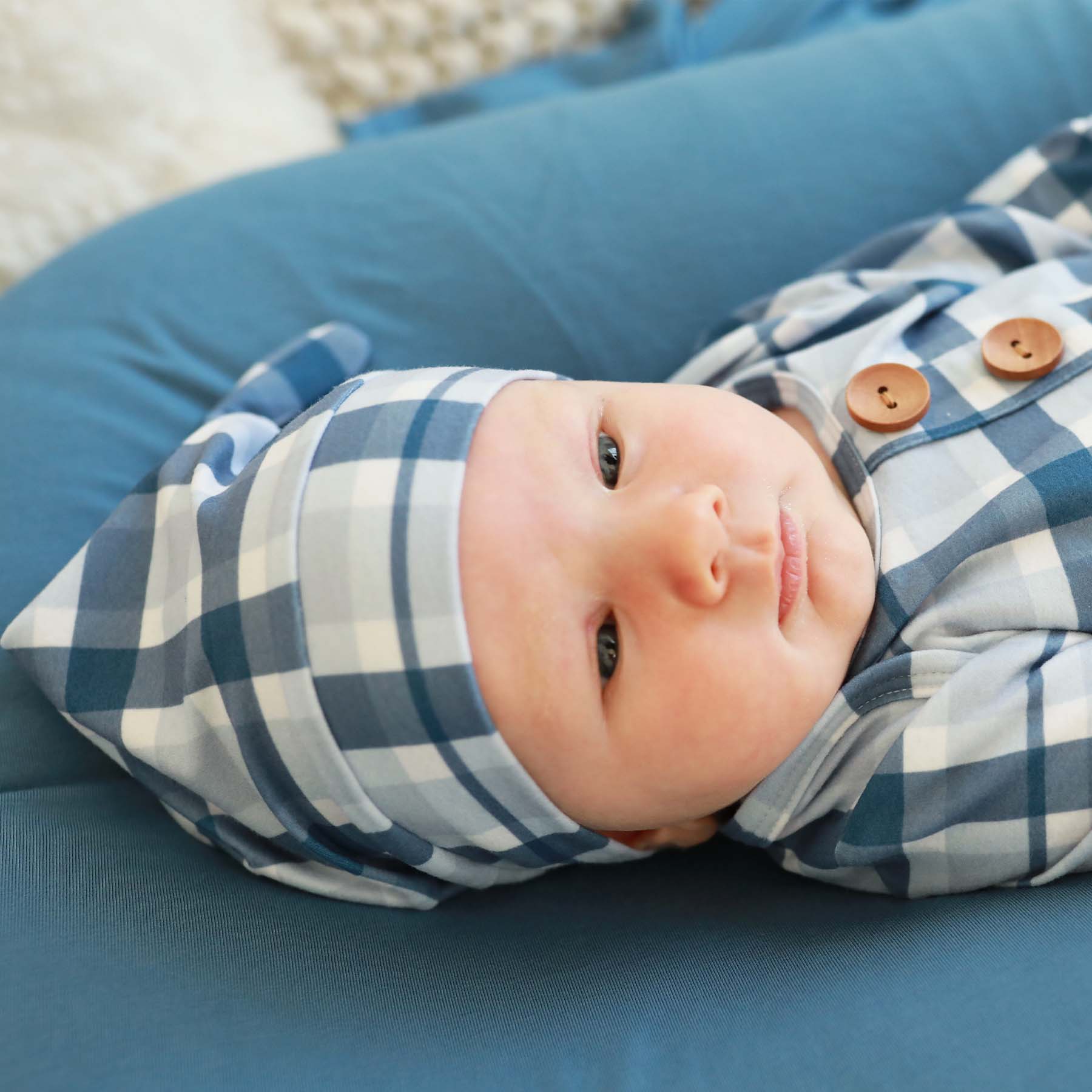 Paxton's Plaid Newborn Baby Knot Gown & Hat Set - Image 5