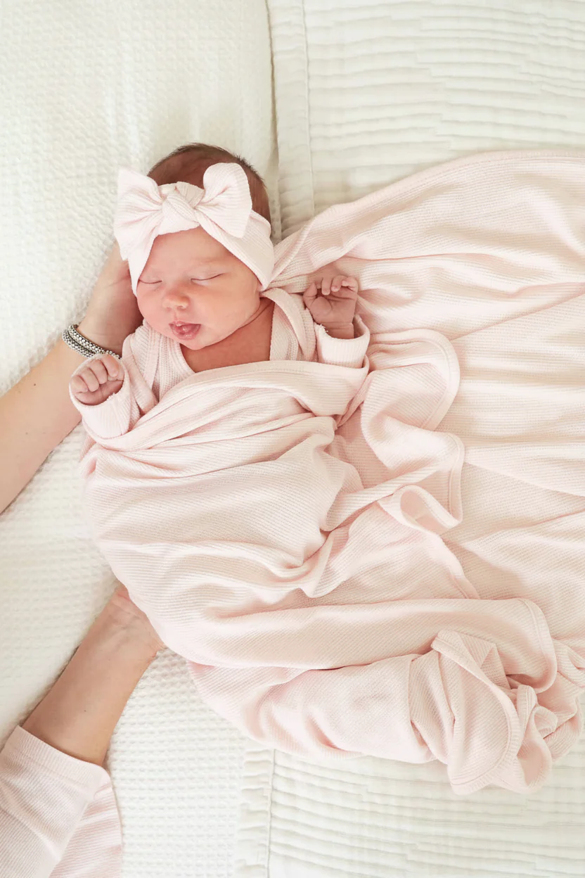 Pearl Pink Bamboo Waffle Oversized Swaddle Blanket - Image 3