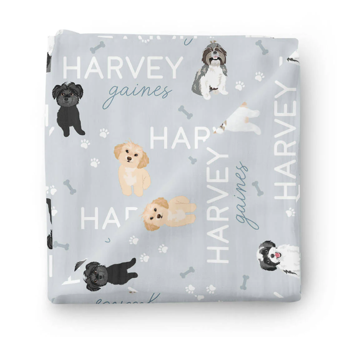 Personalized Baby Name Swaddle Blanket | Dog Breeds - Image 95