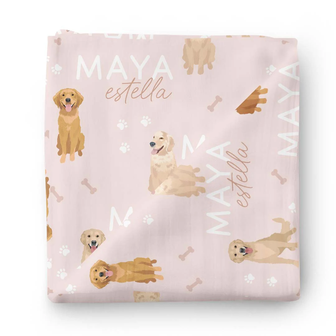 Personalized Baby Name Swaddle Blanket | Golden Retriever - Image 3