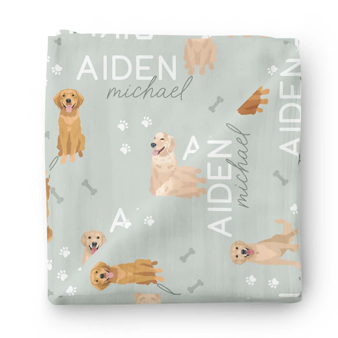 Personalized Baby Name Swaddle Blanket | Golden Retriever - Image 4