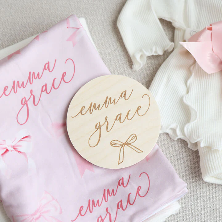 Personalized Baby Name Wood Announcement | Simple Bow - Image 3