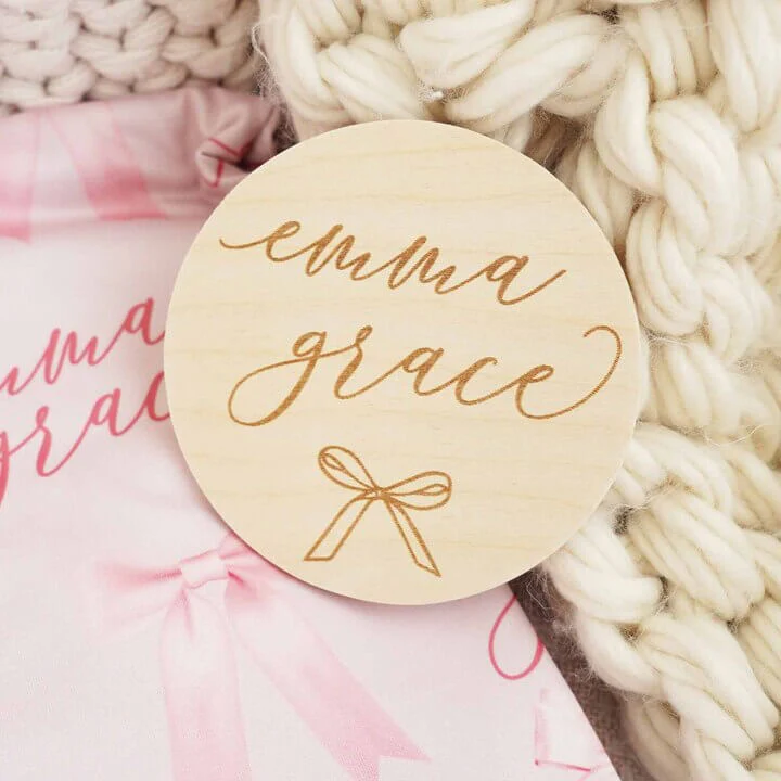 Personalized Baby Name Wood Announcement | Simple Bow - Image 4