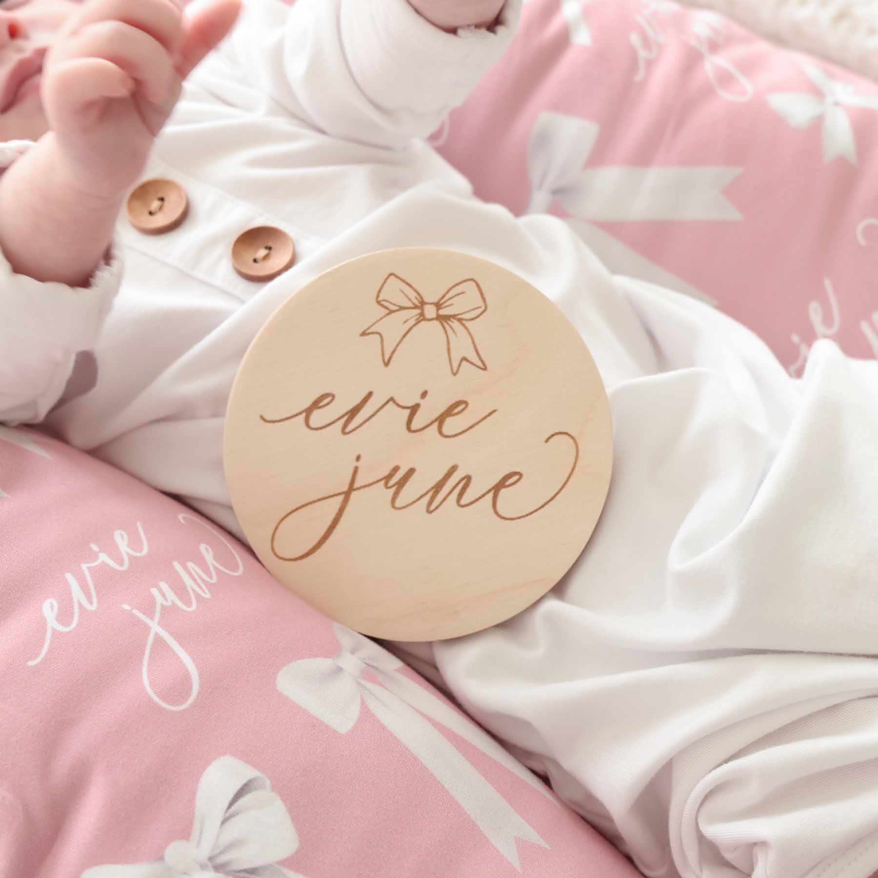 Personalized Baby Name Wood Announcement | Top Bow - Image 3