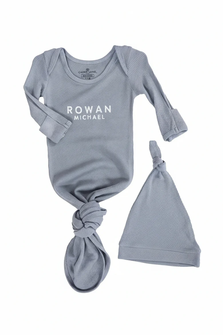 Boy Personalized Bamboo Newborn Baby Knot Gown & Hat - Image 11