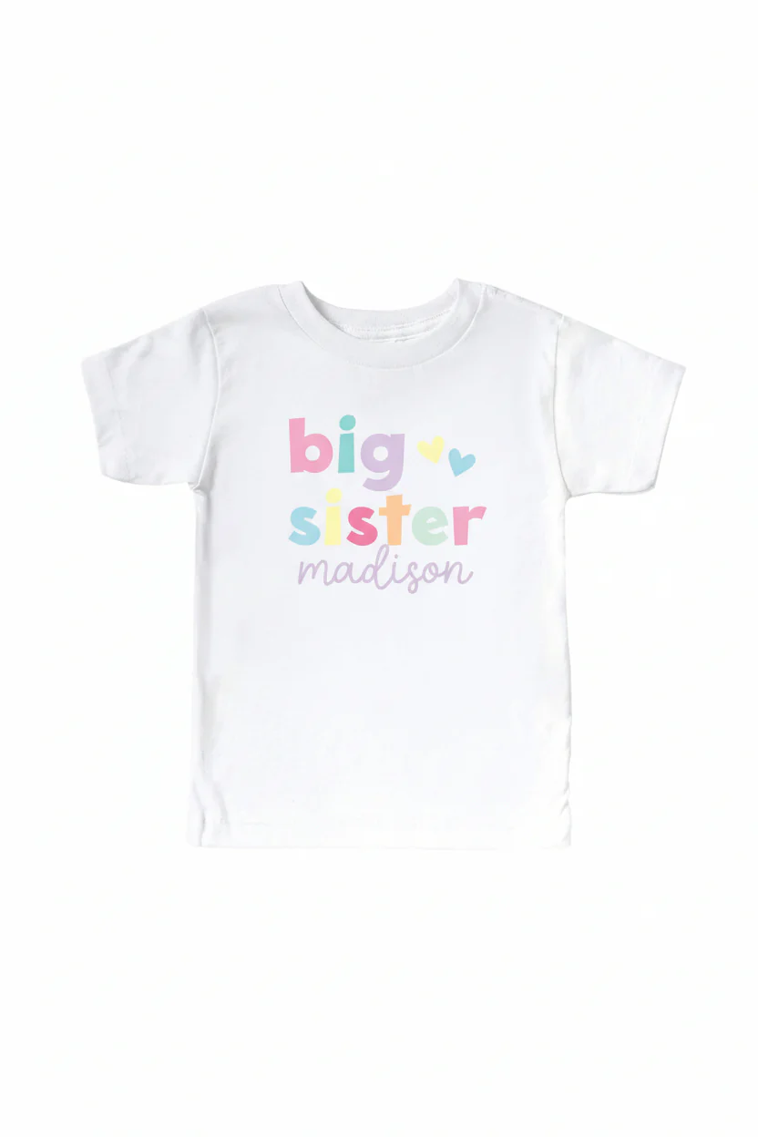Personalized Big Sibling Kids Graphic Tee | White