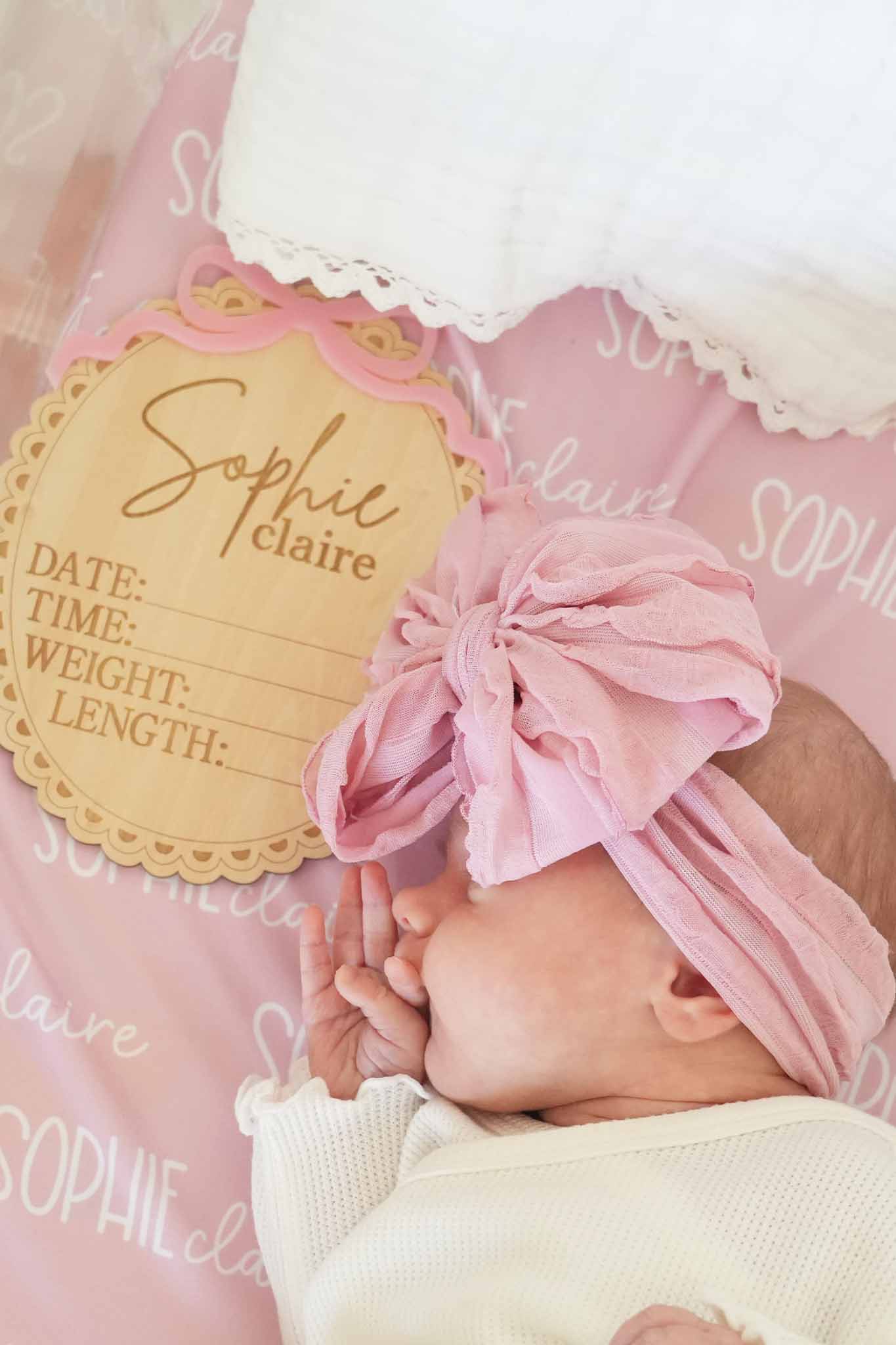 Personalized Birth Stats Wood Announcement | Precious Bow - Image 3