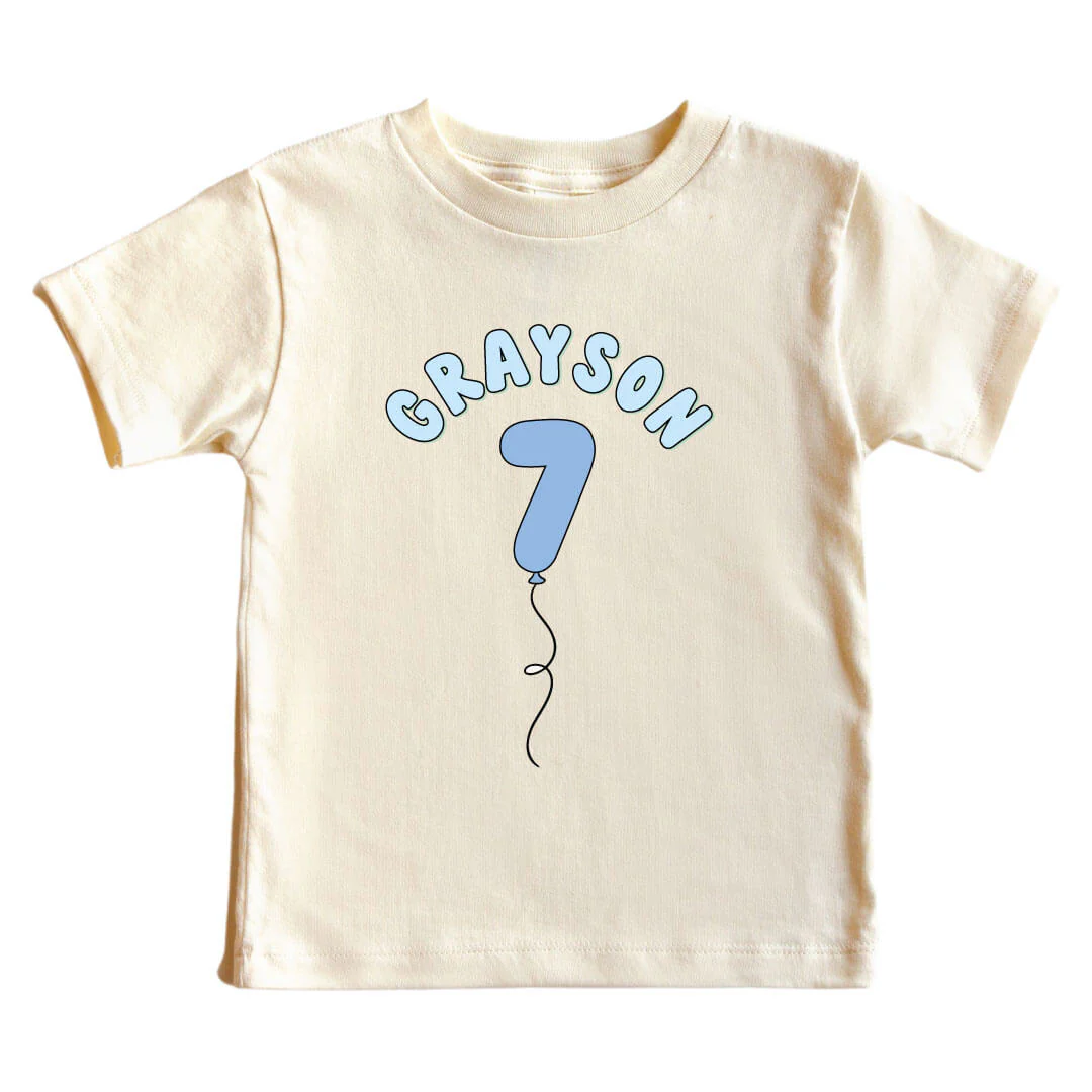 Personalized Blue Birthday Graphic Bodysuit & Kids Tee | Natural - Image 10