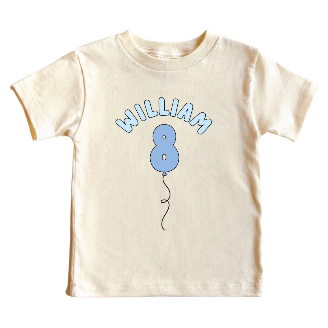 Personalized Blue Birthday Graphic Bodysuit & Kids Tee | Natural - Image 11