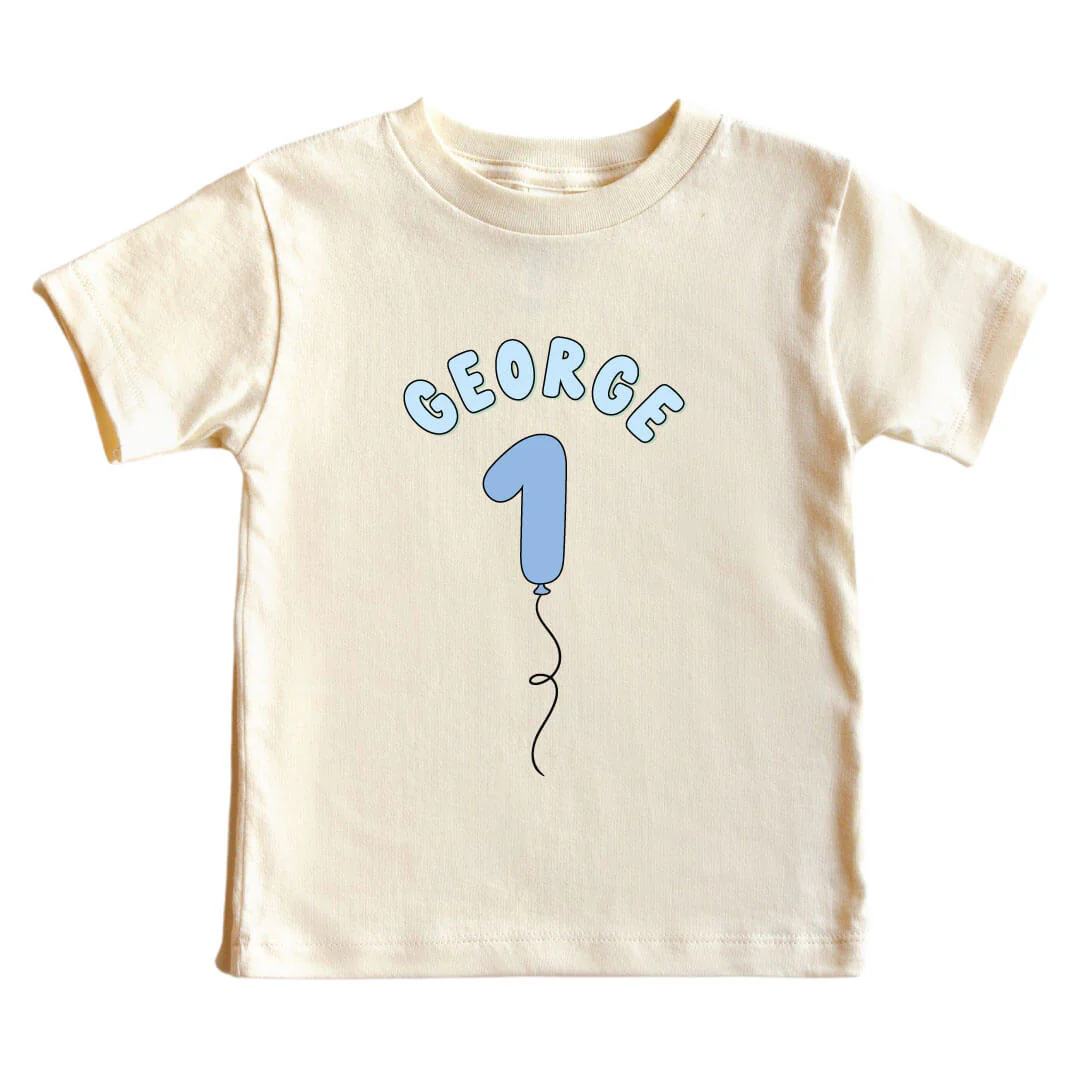 Personalized Blue Birthday Graphic Bodysuit & Kids Tee | Natural - Image 4
