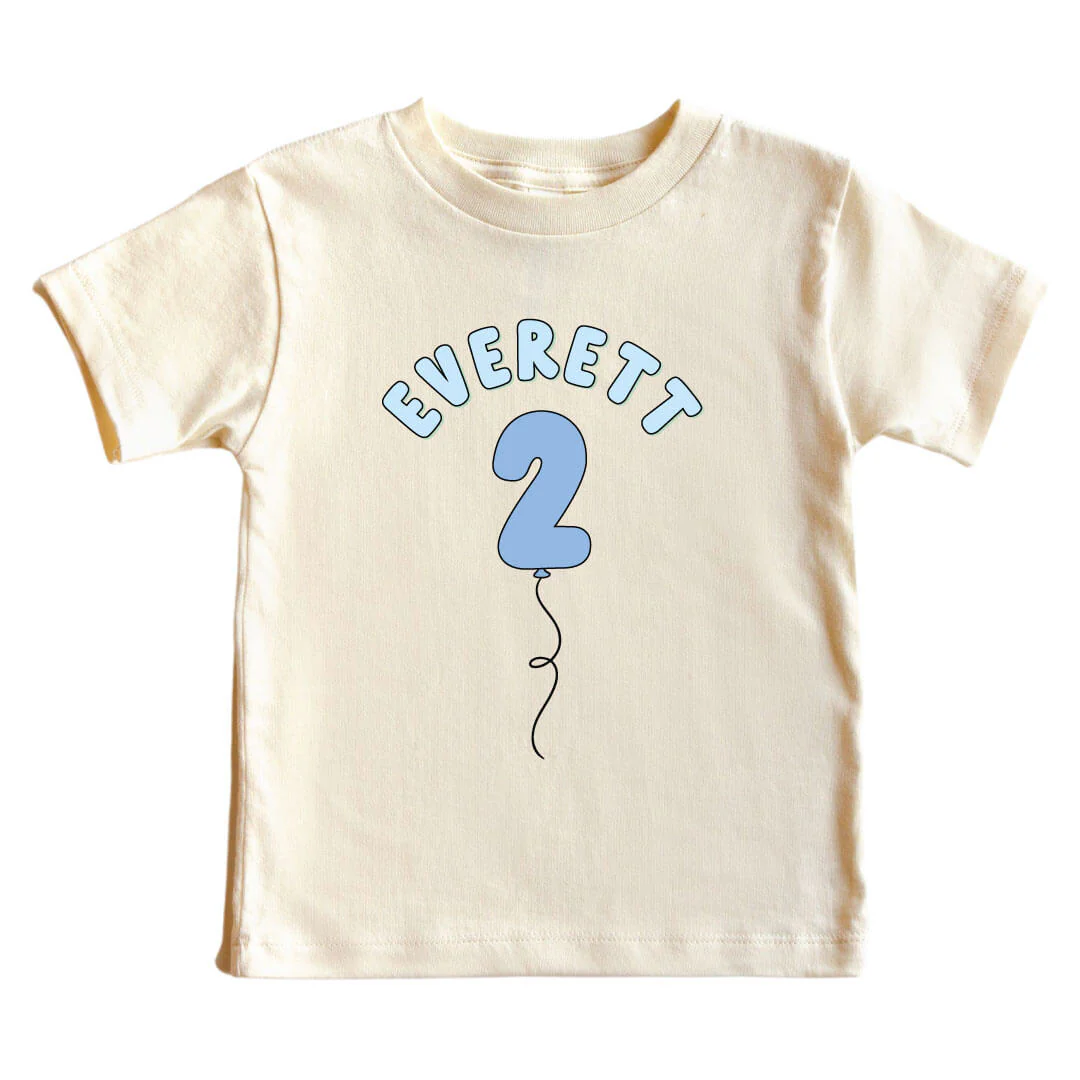 Personalized Blue Birthday Graphic Bodysuit & Kids Tee | Natural - Image 5