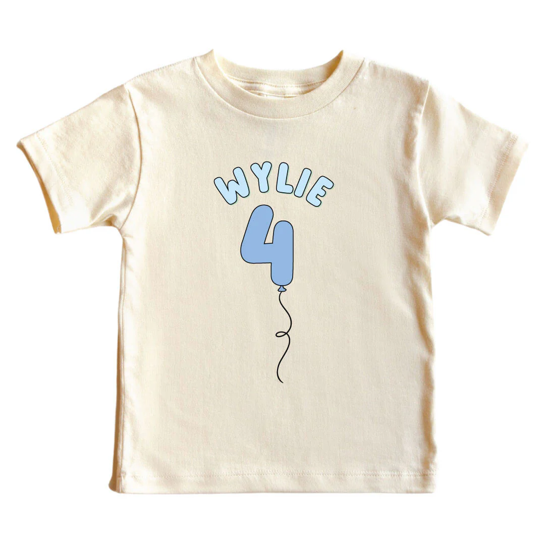 Personalized Blue Birthday Graphic Bodysuit & Kids Tee | Natural - Image 7