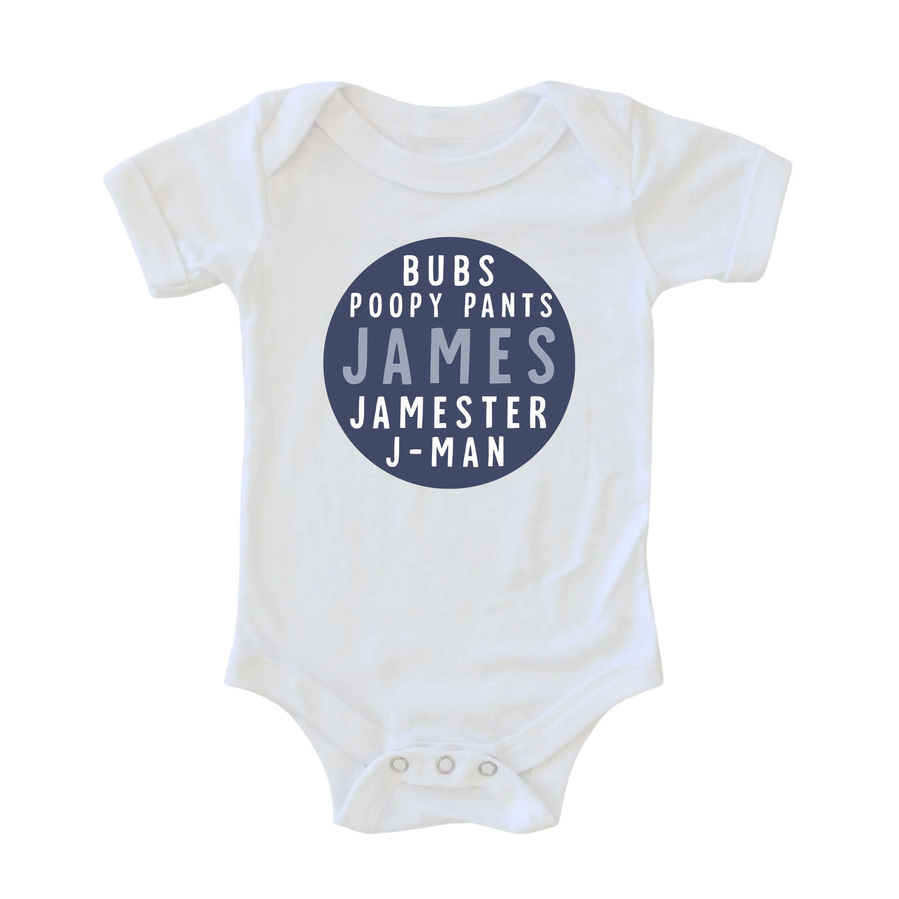 Personalized Blue Circle Name Graphic Bodysuit | White - Image 2