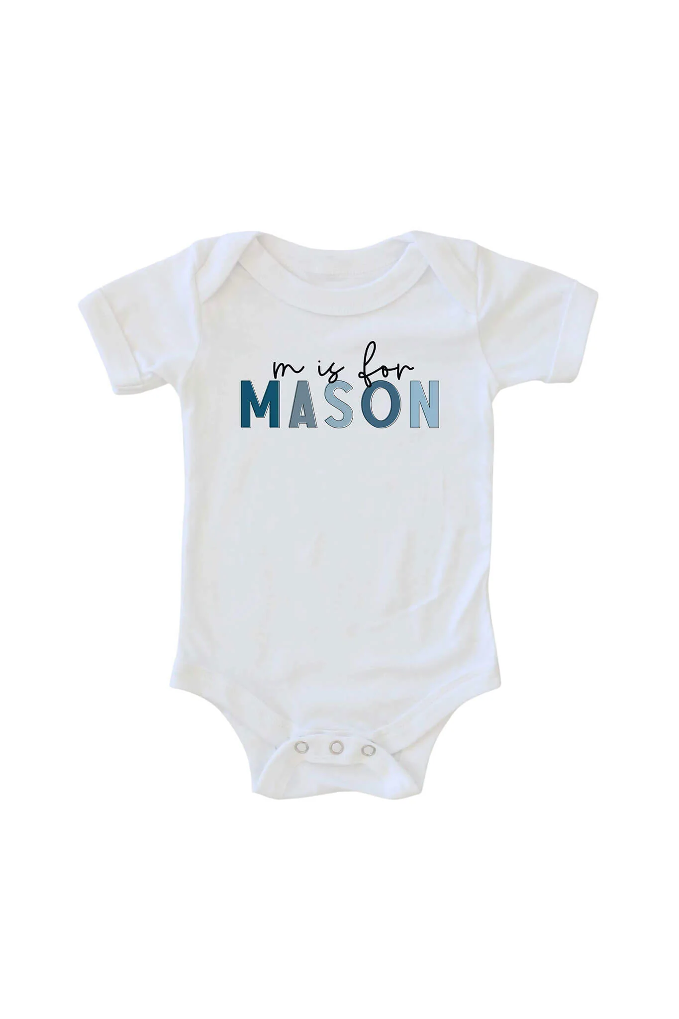 Personalized Blue Color Block Name Graphic Bodysuit | White