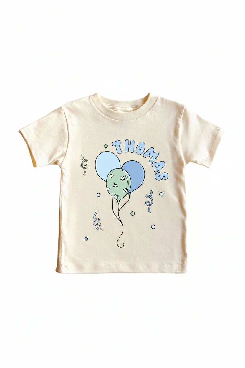 Personalized Blue Party Time Graphic Bodysuit & Kids Tee | Natural - Image 3