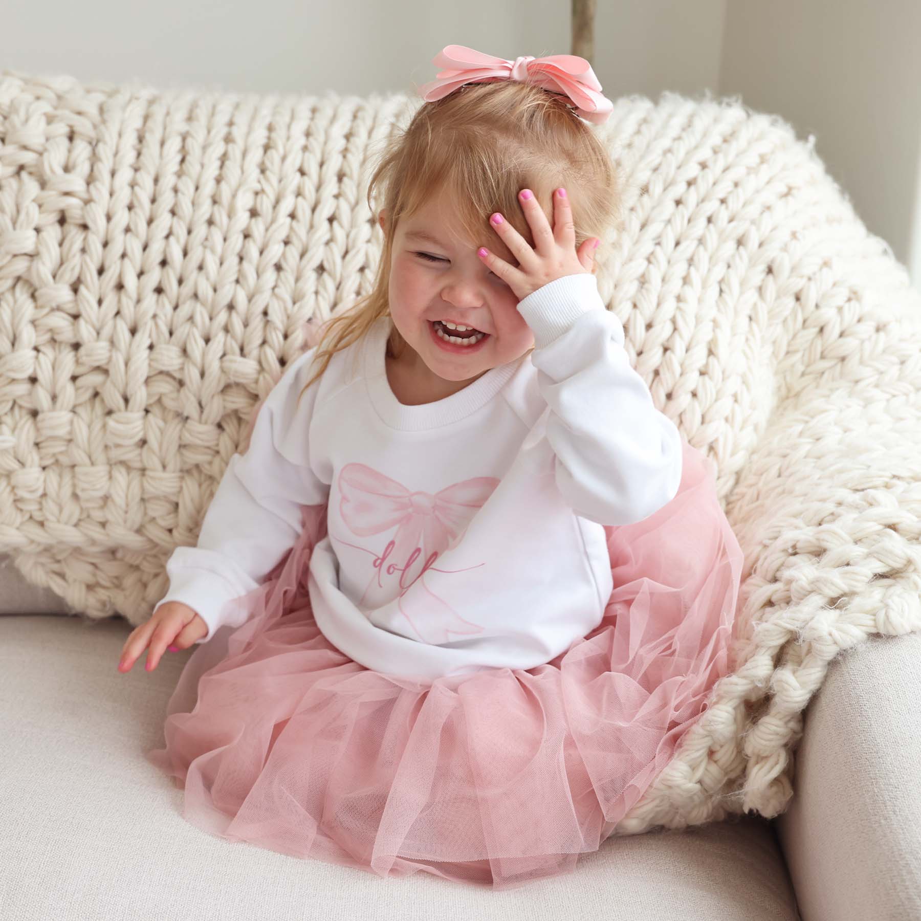 Personalized Bow Kids Graphic Sweatshirts | White - Image 12