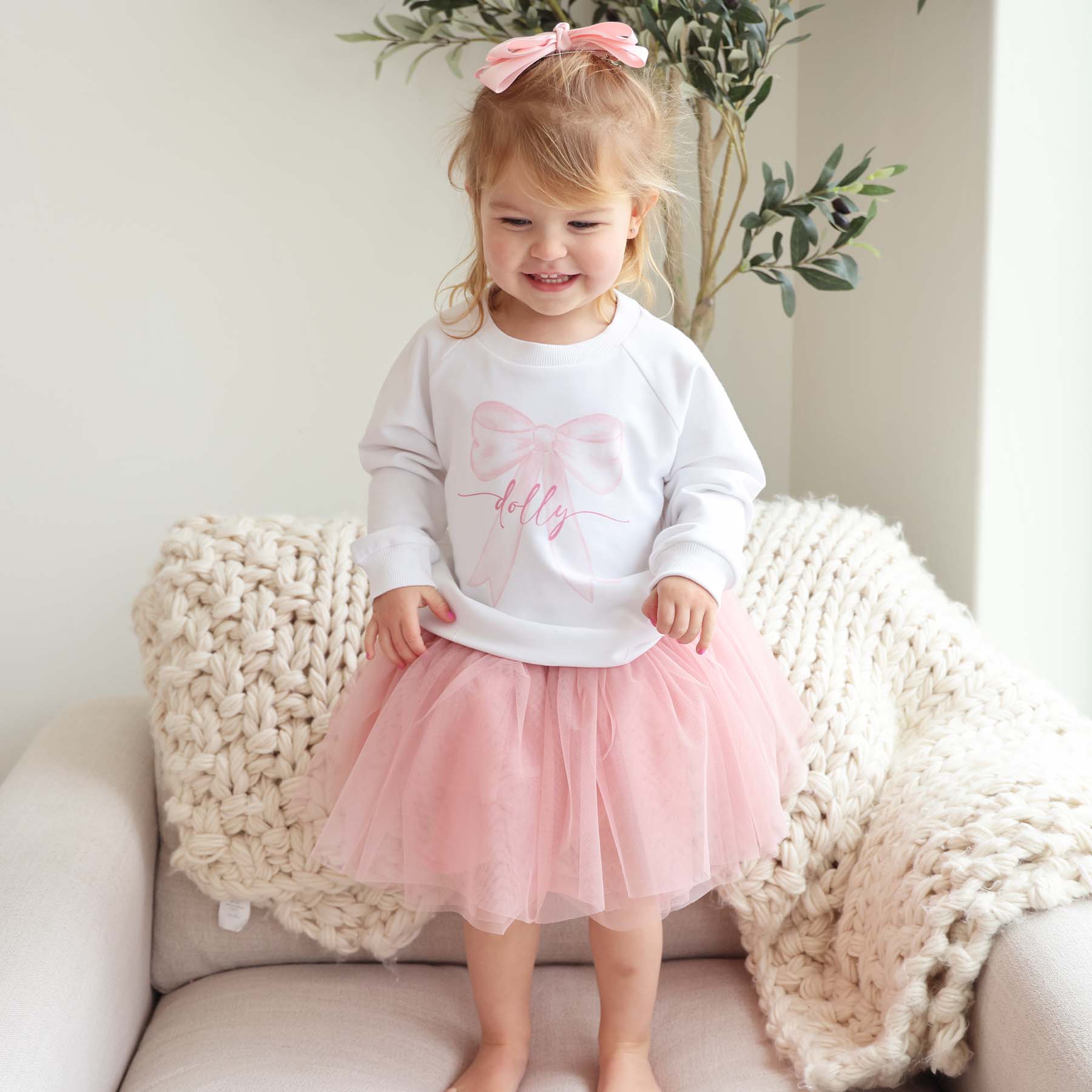 Personalized Bow Kids Graphic Sweatshirts | White - Image 4