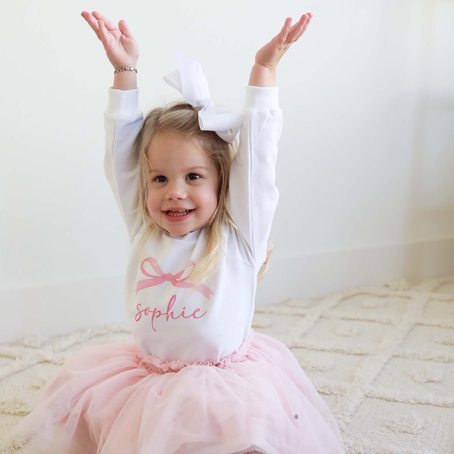 Personalized Bow Kids Graphic Sweatshirts | White - Image 7