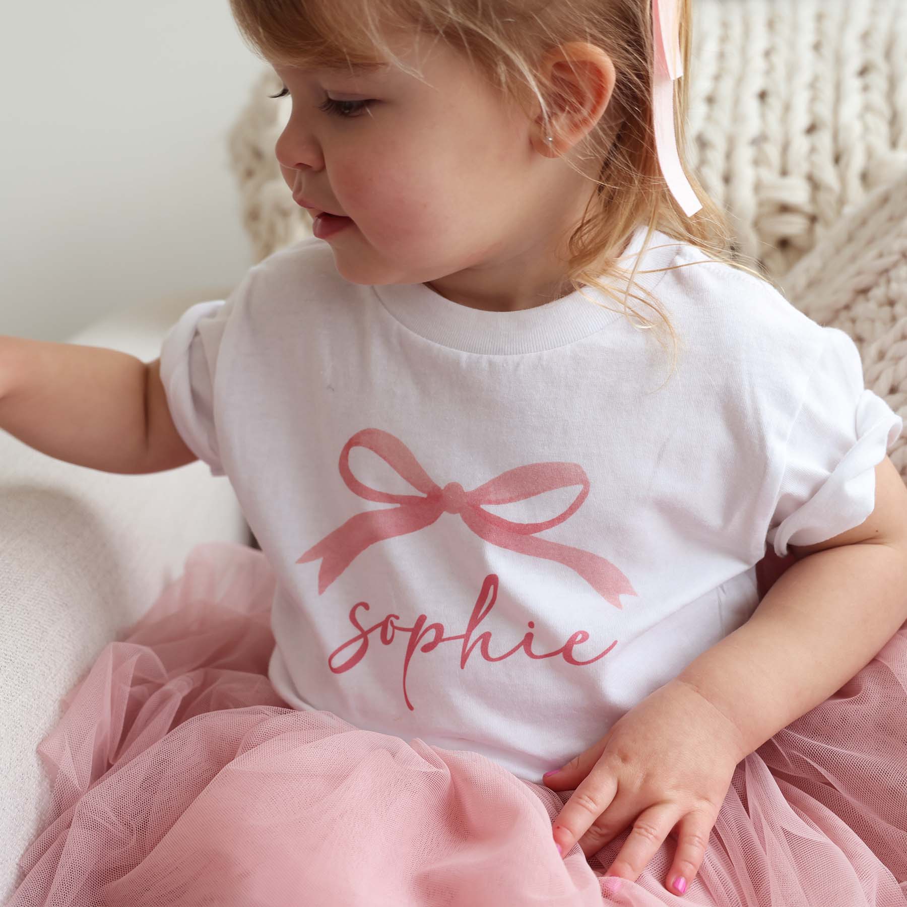 Personalized Bow Kids Graphic Tee | White - Image 8