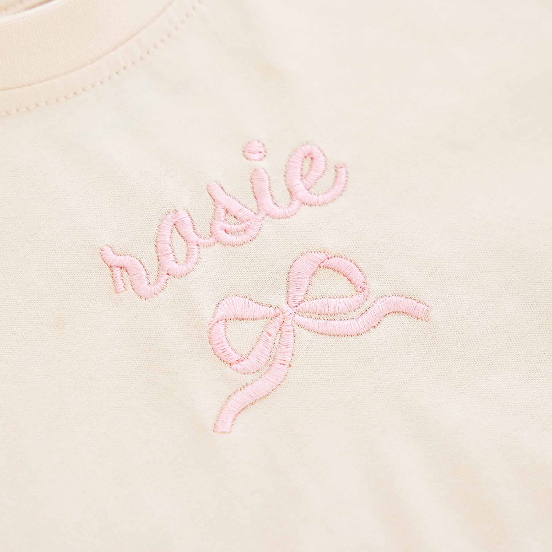 Embroidered Bow Long Sleeve Bubble Romper | Natural - Image 6