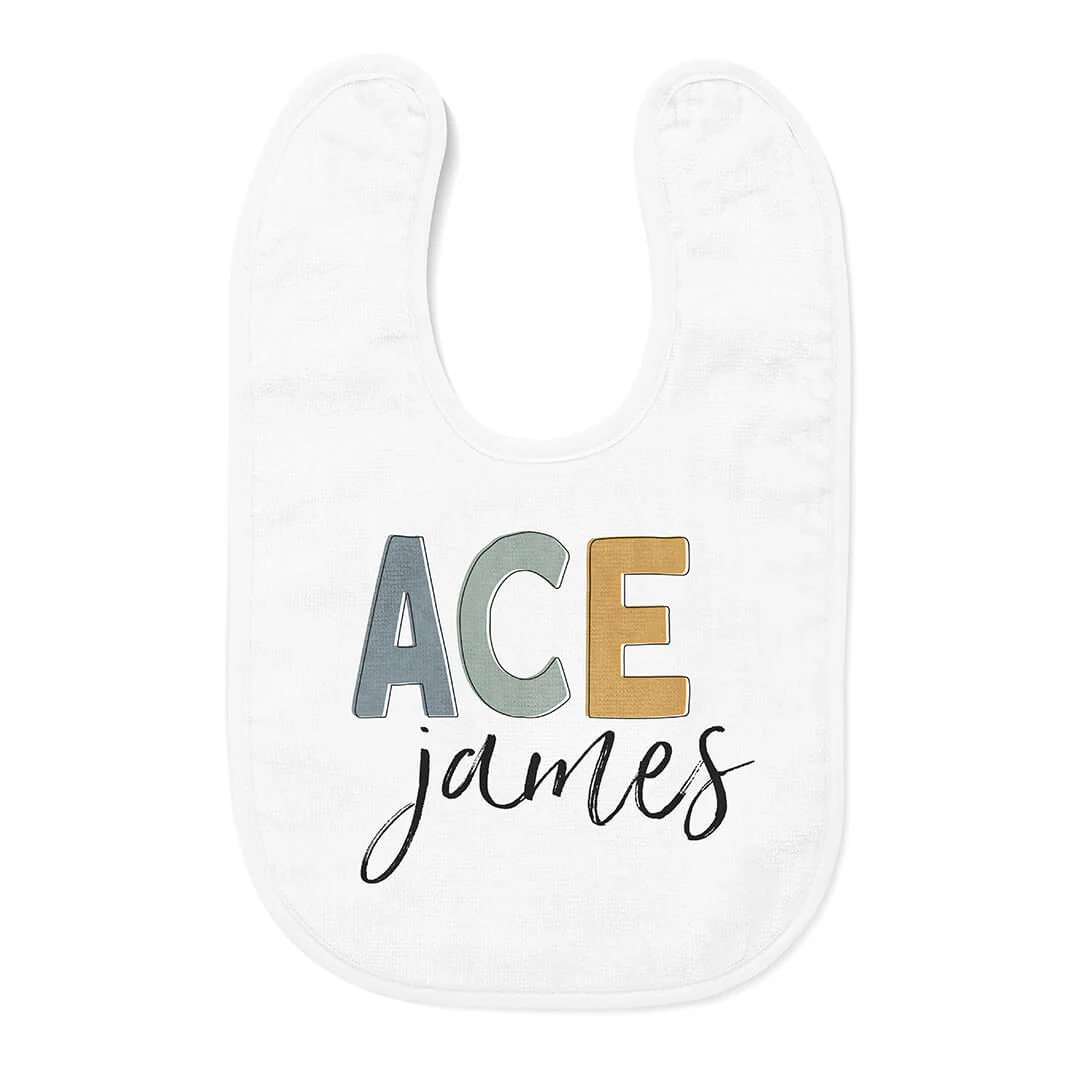 Personalized Color Block Baby Name Bib | Earthy Neutral - Image 2