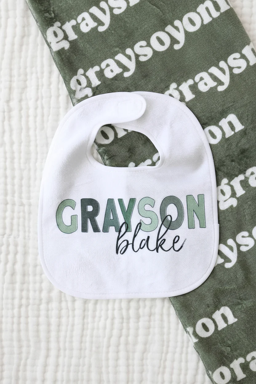 Personalized Color Block Baby Name Bib | Gradient Greens