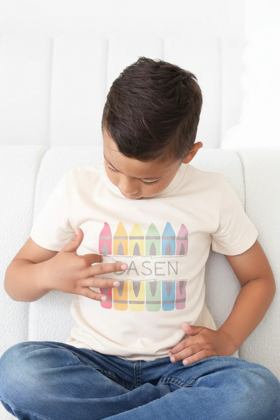 Personalized Crayons Kids Graphic Tee | Natural - Image 2
