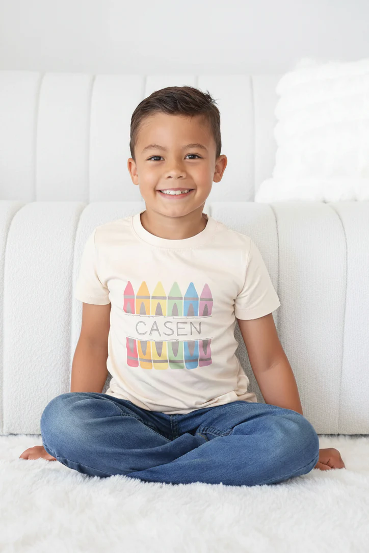 Personalized Crayons Kids Graphic Tee | Natural - Image 5