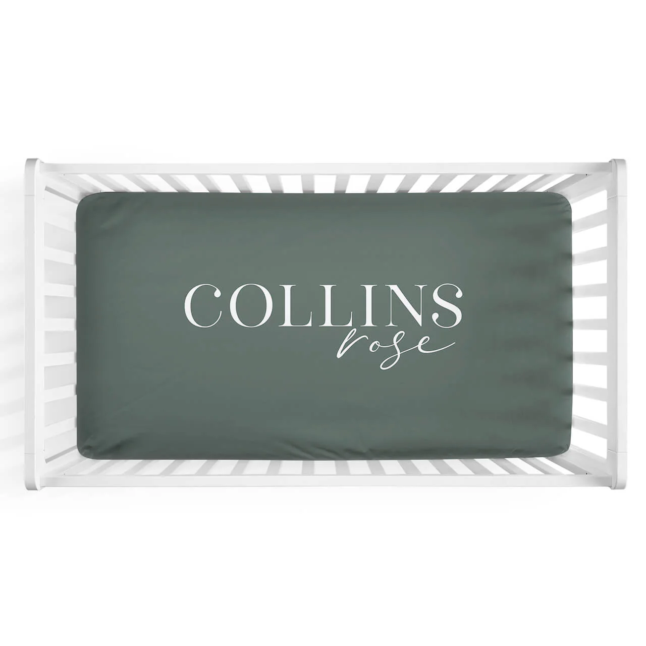 Personalized Crib Sheet in Emerald Green | Modern Font Duo