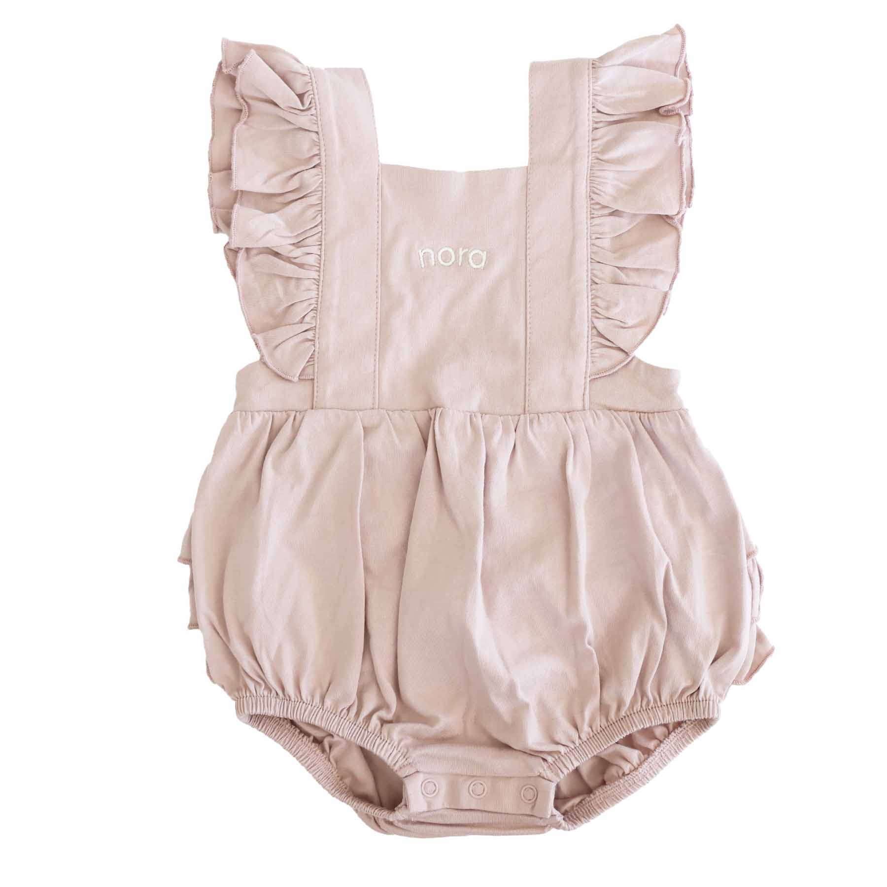 Embroidered Cross Back Ruffle Bubble Romper - Image 12