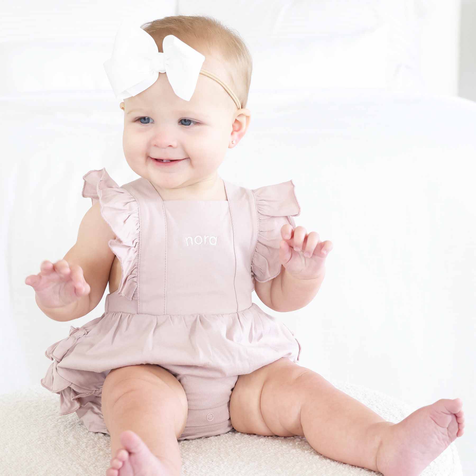 Embroidered Cross Back Ruffle Bubble Romper - Image 13